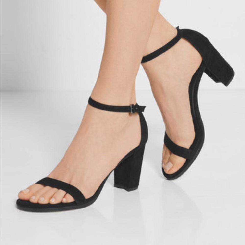 Stuart Weitzman Nearly Nude Black Suede Sandals, Sz 7.5 US